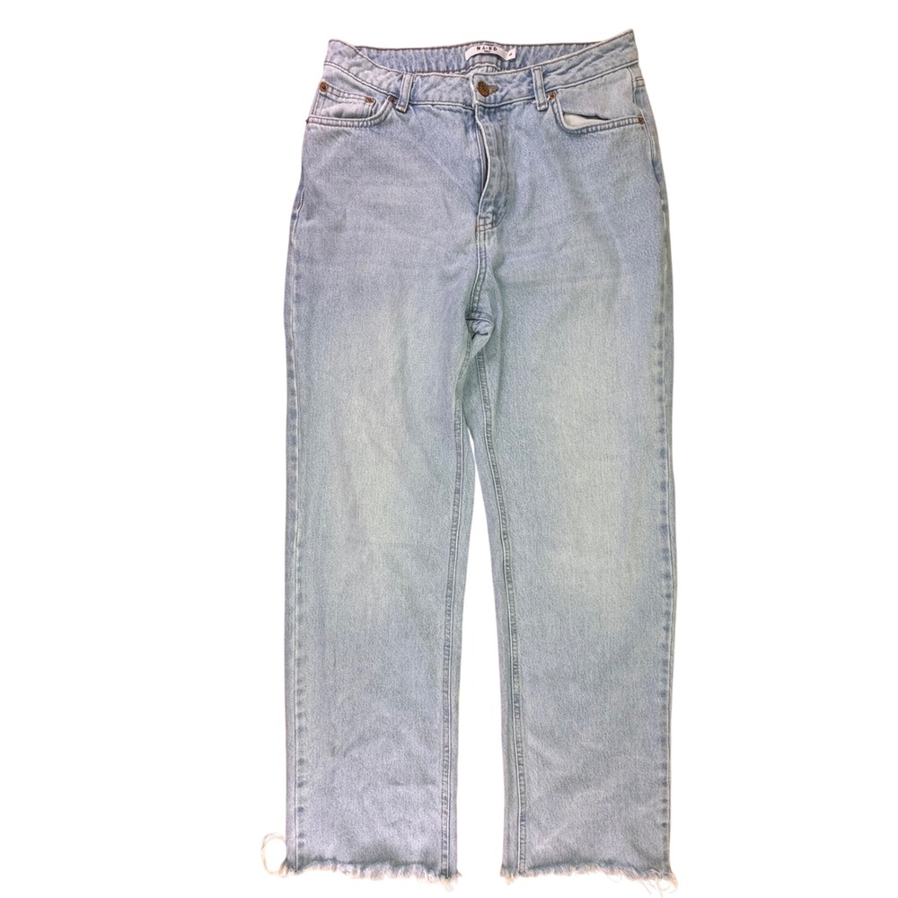 NA-KD High Rise Straight Leg Jeans Women's Size 40 Light Wash Raw Hem